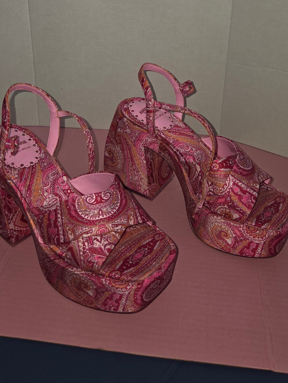 Pink Paisley Platform Sandals - Women